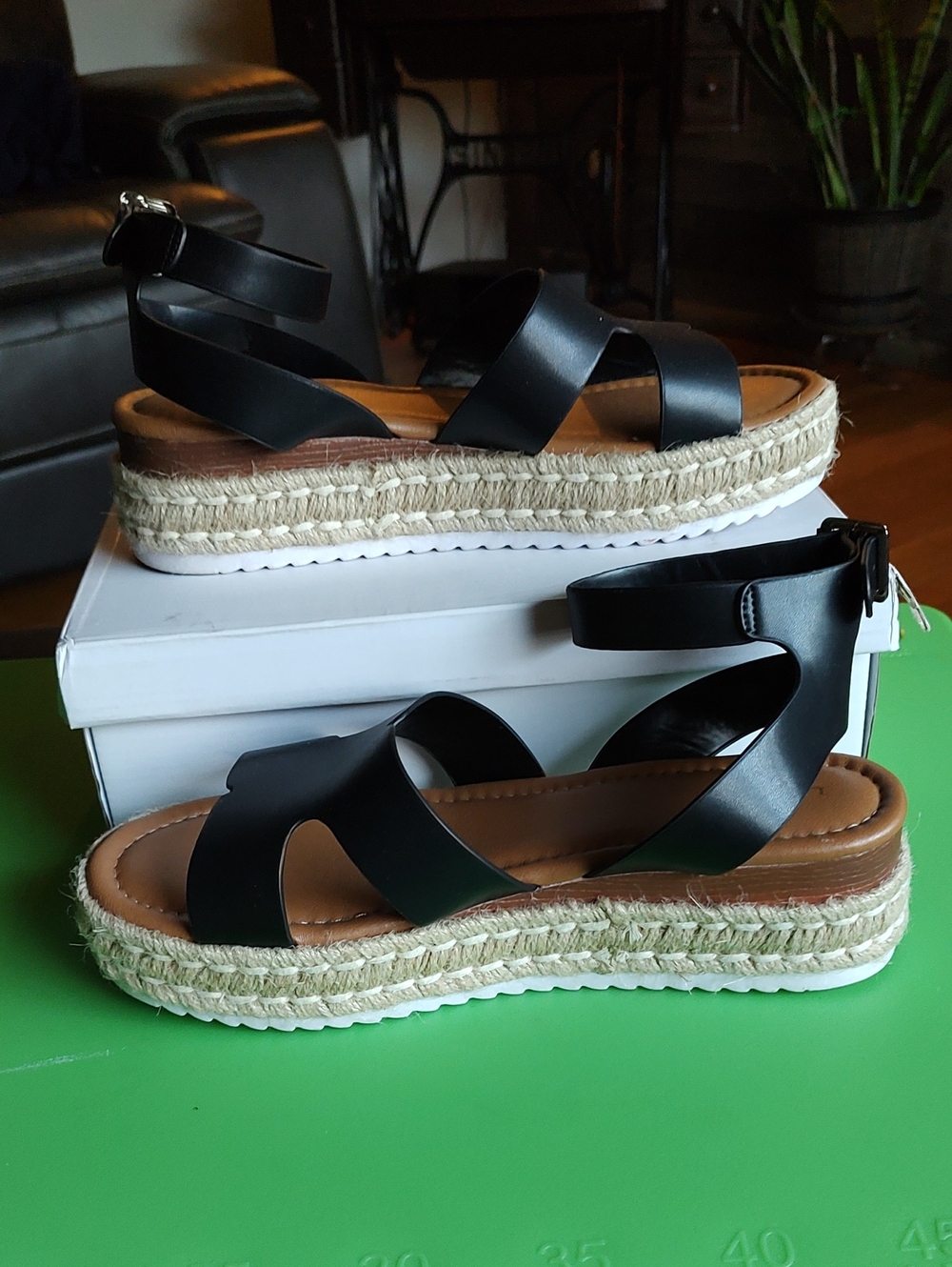 Black Ankle-Strap Platform Espadrilles